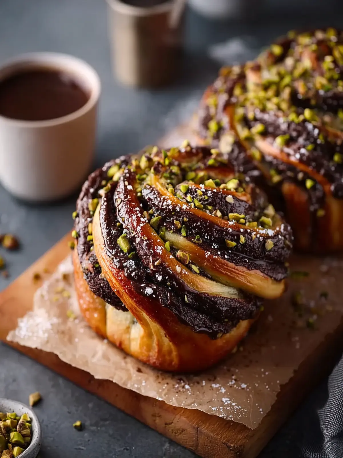 Chocolate and Salted Pistachio Babka Buns First Image