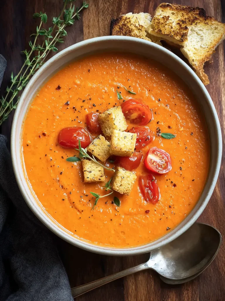 Easy Roasted Red Pepper Soup with Gouda and Tomatoes First Image