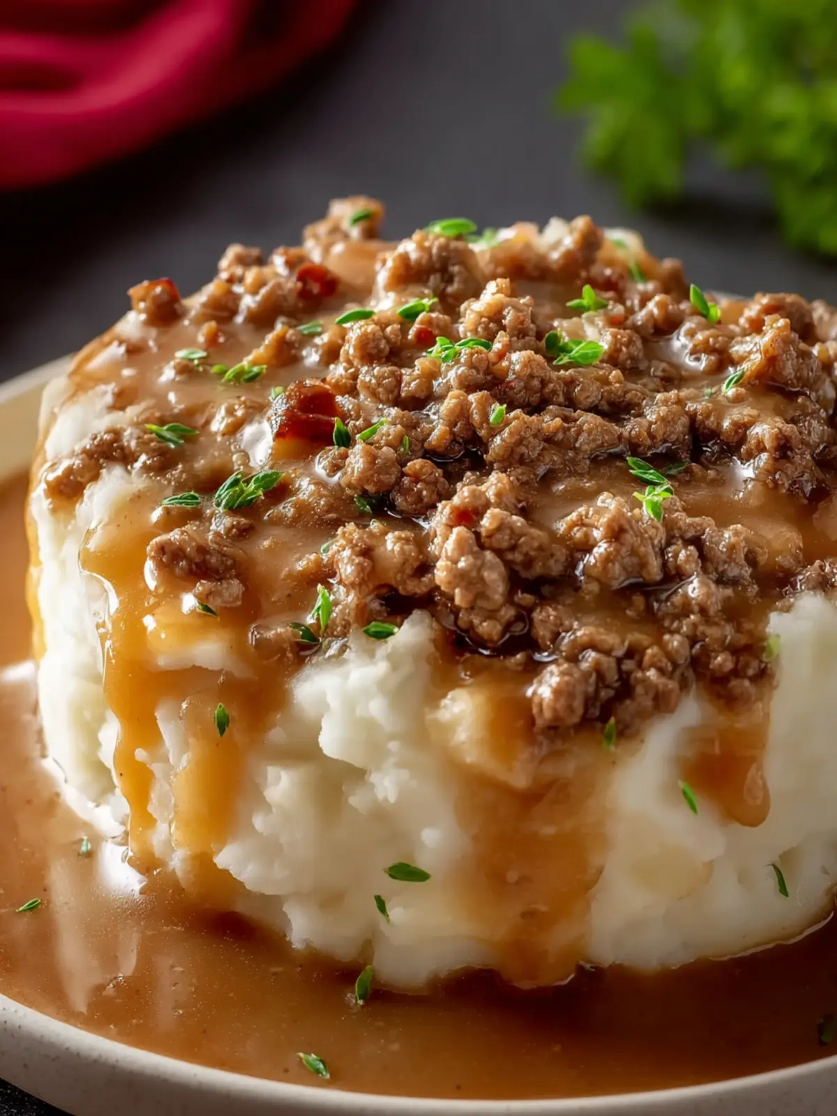 Ground Beef and Gravy Over Mashed Potatoes First Image