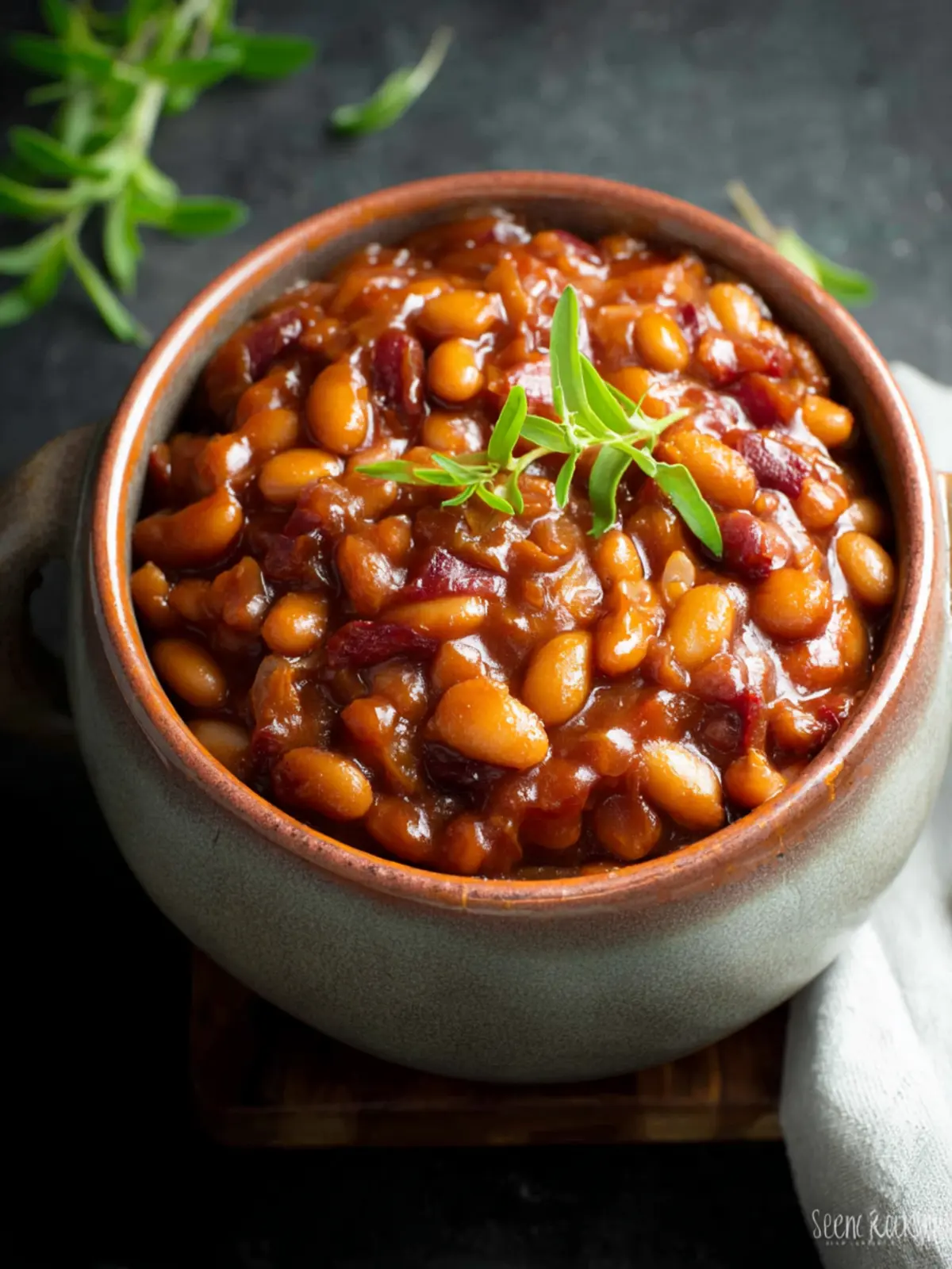 Healthier Slow Cooker Maple Balsamic Baked Beans First Image