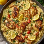 creamy lemon chicken orzo skillet First Image