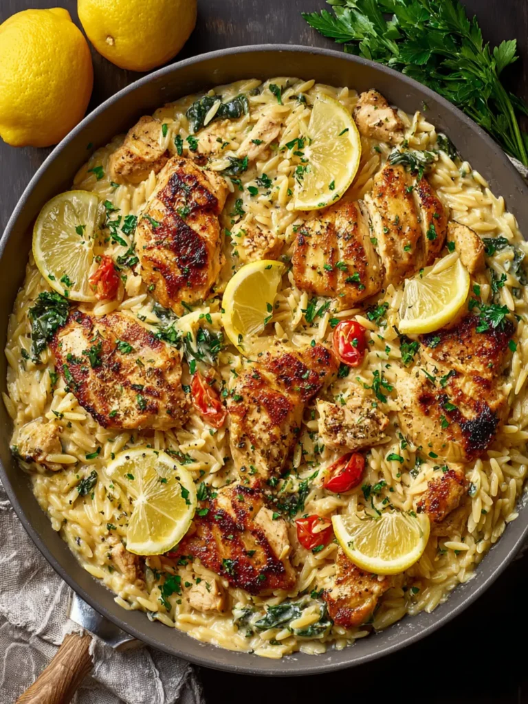 creamy lemon chicken orzo skillet First Image